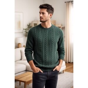 Ted Baker Sweater Mens 7 Green Cable Knit Wool Blend Chunky Cozy Classic